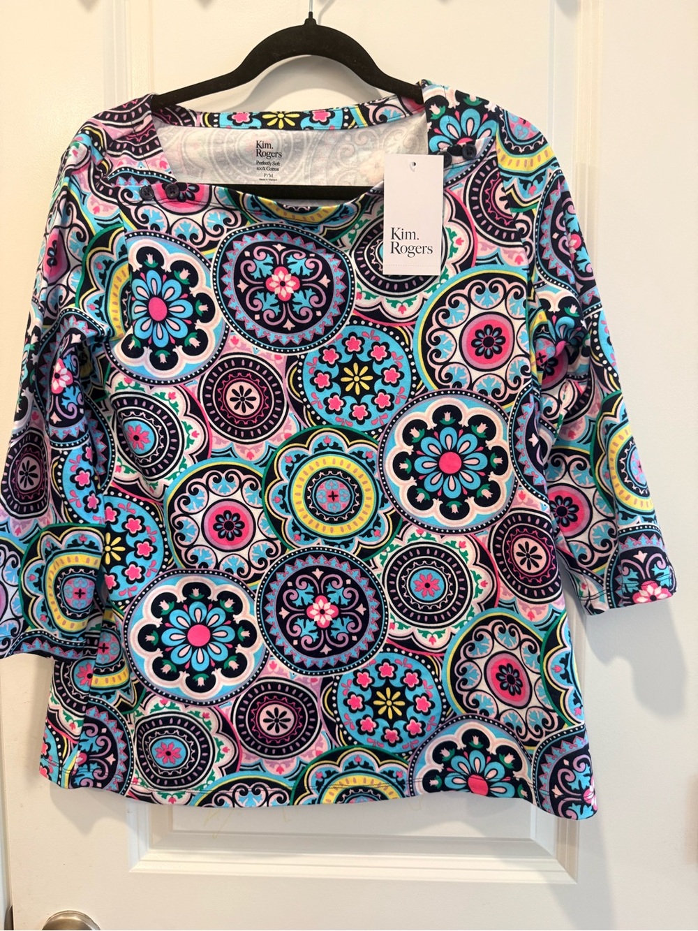 Kim Rogers Multicolor Medallion Print 3/4 Sleeve Tunic Top
